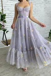 Elegantes vestidos de fiesta de tul sin mangas, corte A, hasta los tobillos